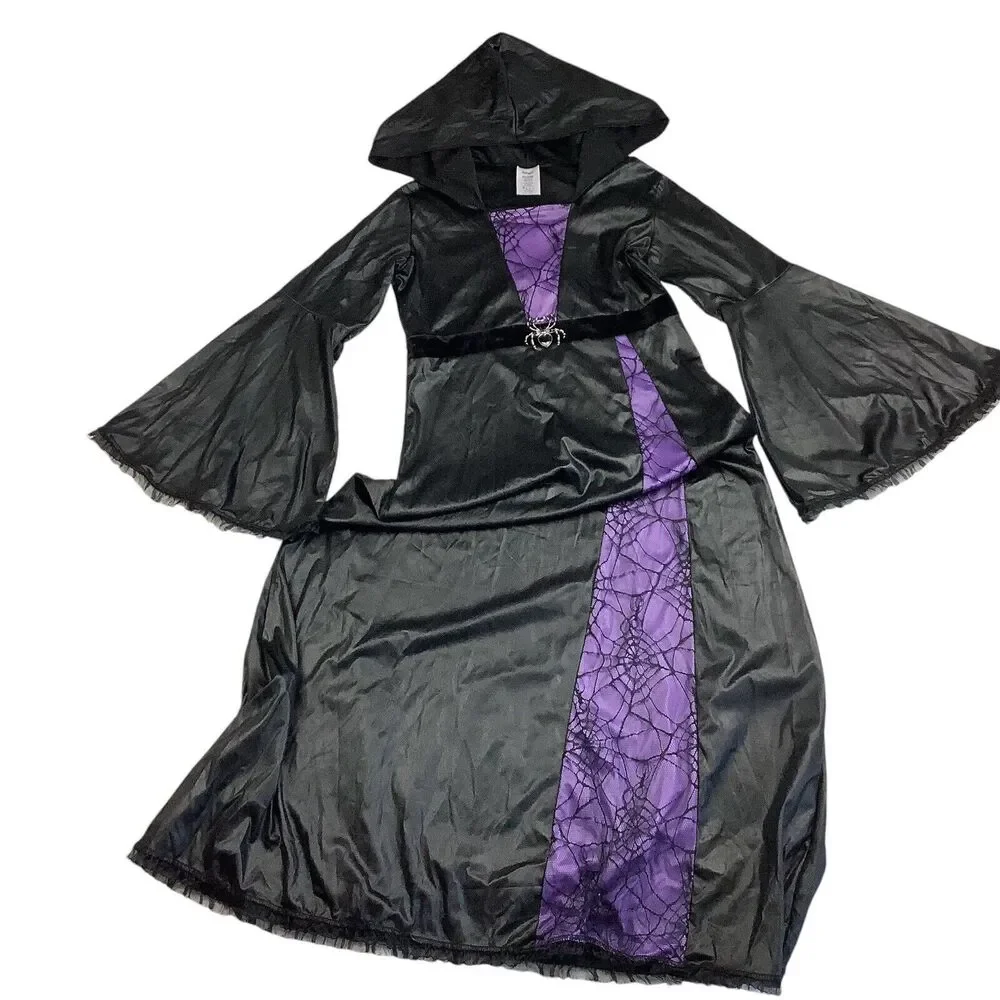 Spirit Halloween Sorceress Witch Hooded Dress Costume Girls XL 14 - 16 Spider